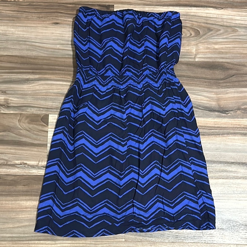 Gap Womens Dress XS Blue Chevron Cotton Tube Pull On Mini